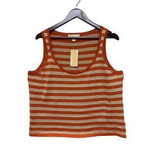 NEW! Michael Kors Orange Spice Stripe Metallic Sleeveless Sweater Vest Size XL